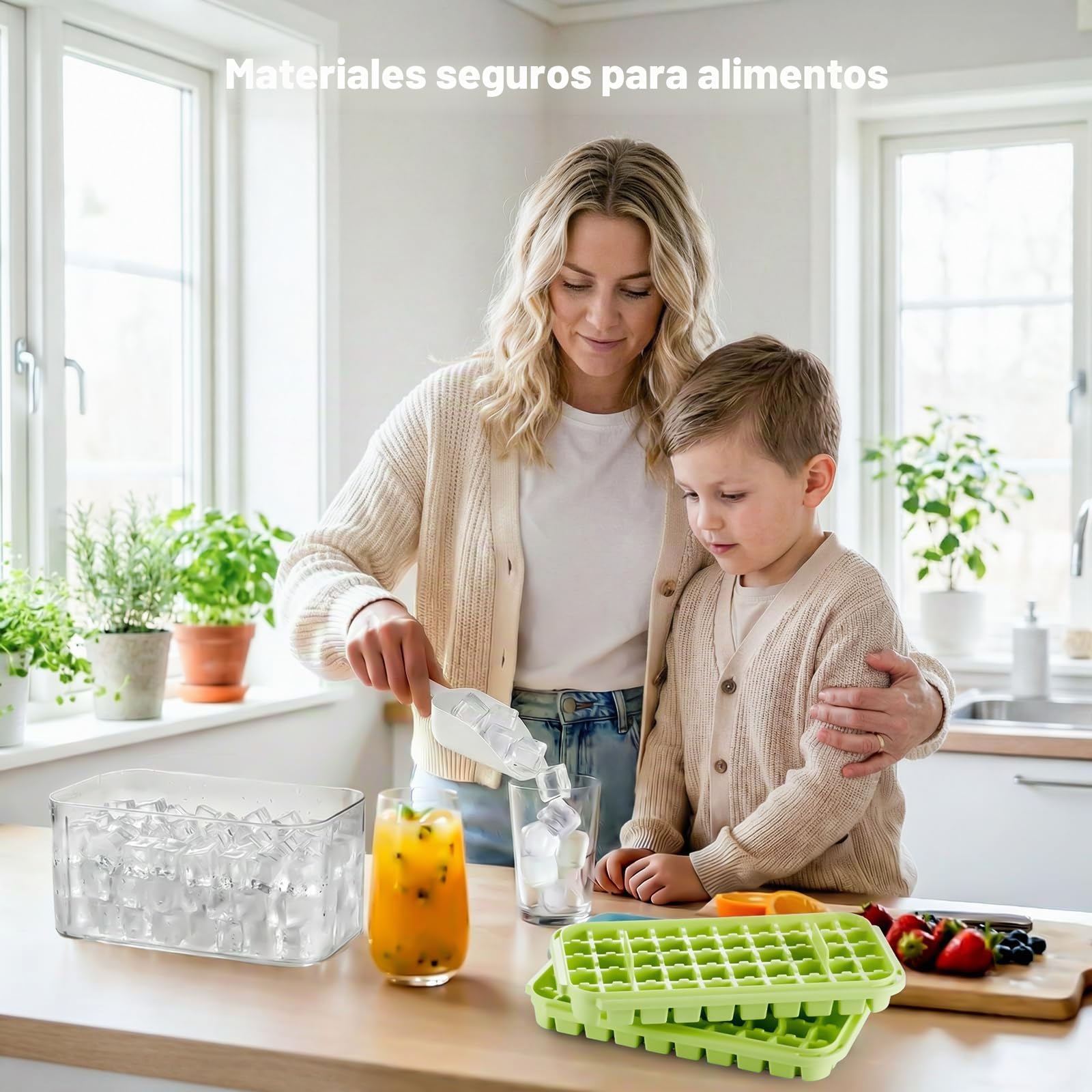 Cubiteras para Hielo con Tapa, Cubitera para Hacer Hielo y Hielos Reutilizabl,Hace hasta 200 cubitos,Perfecta para whisky, cócteles, café y todas las Bebidas.(Verde)