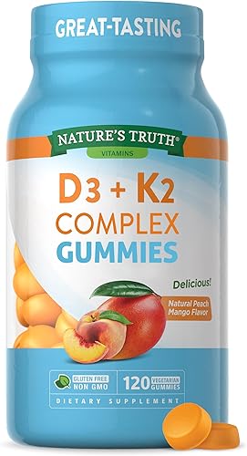 Nature's Truth Gomitas de vitamina D3 K2  120 unidades  con calcio  2000 UI  Suplemento vegetariano, sin OMG y sin gluten  Sabor natural de