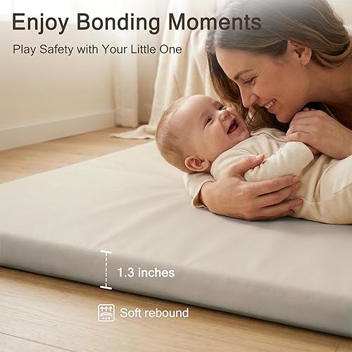 Miniatura 3 de Tapete de Juego Acolchado de 79" ×71" Grande para Bebé para Piso, Tapete de Juego de Espuma Viscoelástica de 1.2" de Grosor con Cubierta de Cuero