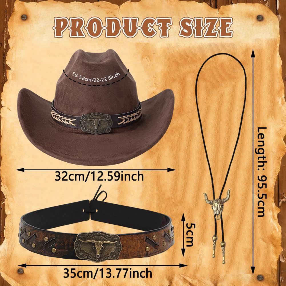 Chapeau et Accessoires Style Western Cowboy, Tenue de Déguisement pour Carnaval, Halloween, Idée Cadeau Noël et Anniversaire