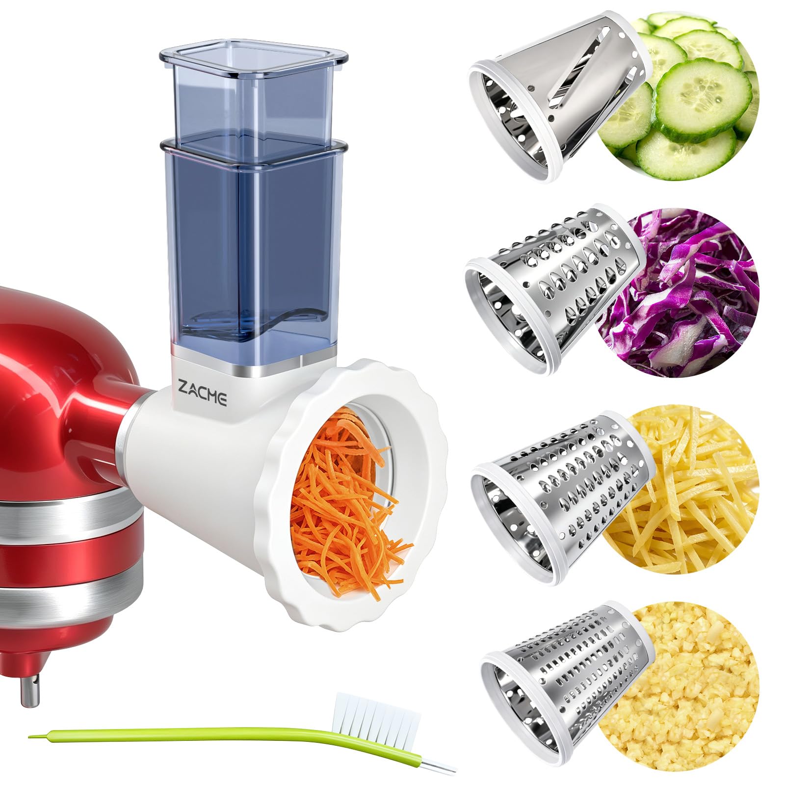 Updated Cheese Grater Slicer Shredder Attachment for KitchenAid Stand Mixers, Salad Machine with Vegetable Slicer, Salad Maker, Food Slicers Slicer Shredder Attachment with 4 Blades Dishwasher Safe