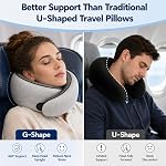 Purroch Neck Pillow Airplane, Travel Pillow with Eye Mask & Earplugs, Memory Foam Pillow with Adjustable Velcro Strap, Pillows for Travel, Plane, Car, Home, Work, Light Grey