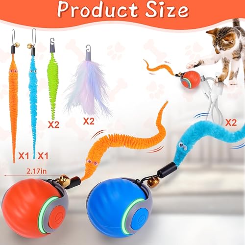 Miniatura 5 de BABORUI Paquete de 2 Pelotas de Juguete Interactivas para Gatos - Juguetes Interactivos Automáticos para Gatos de Interior con 3 Colas, 2 Azul +