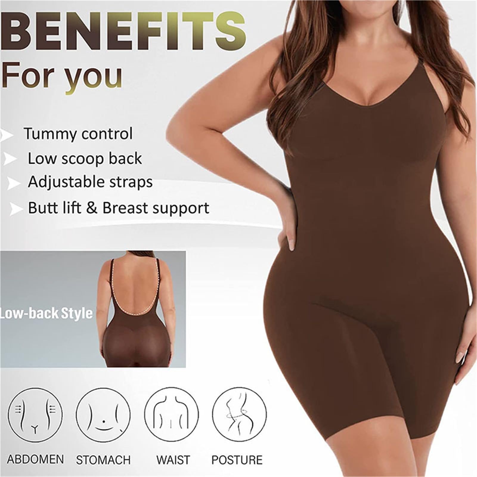 Body Contenitivo Modellante Body a Copertura Totale Shapewear Coscia Body Slim Body con Schiena Bassa Body Shaper Tuta Senza Schienale Shapers Senza Cuciture più Sottile(Beige Thigh,S)