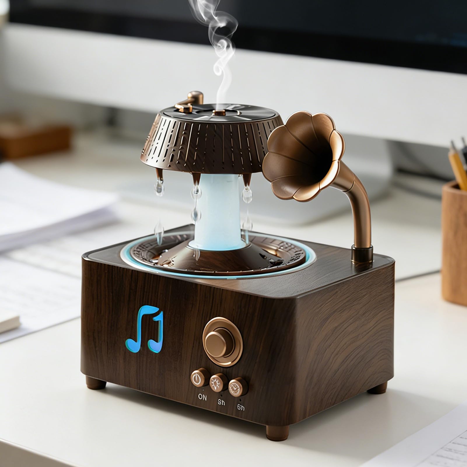 Diffusore Pioggia Profumatore d'Ambiente Retrò da 250ml con LED | Diffusore a d'Acqua con Spegnimento Automatico per Hotel Casa Auto Soggiorno Camera da Ufficio Domestico Relax
