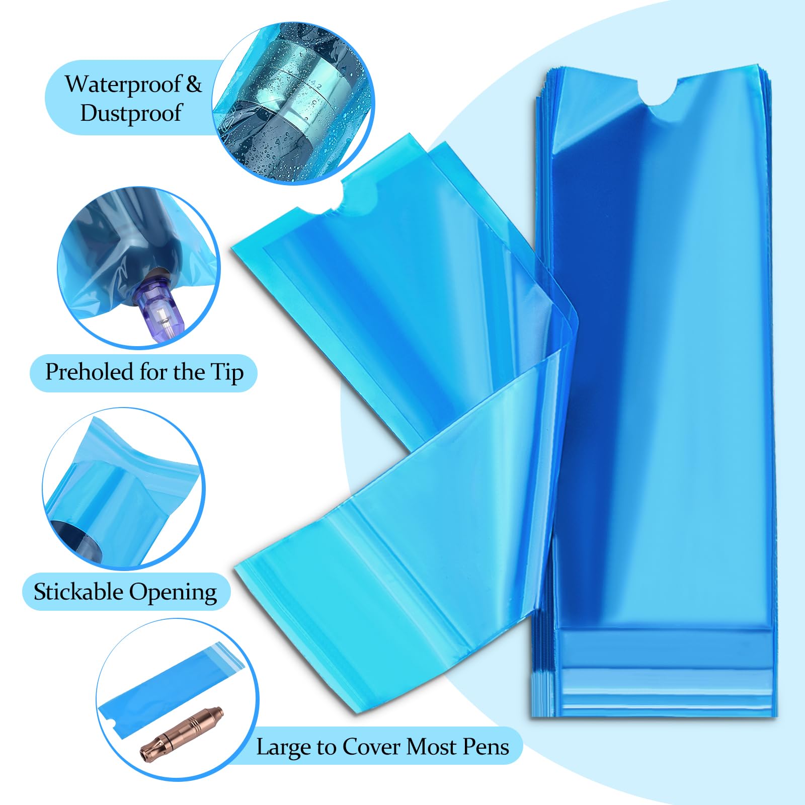 BAMTTOO 200pcs Tattoo Machine Covers Large Self Sealing Tattoo Pen Covers 2.5x8.6inch Disposable Cartridge Tattoo Machine Sleeves Bags Tattoo Supplies (Blue - Image 3
