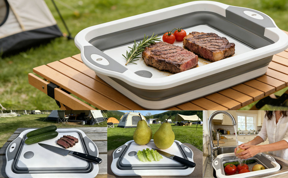 Tabla de Cortar Plegable 3 en 1 para Camping Gris miniatura 7