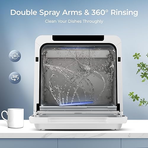 Miniatura 6 de EUHOMY Lavavajillas portátil para encimera, 8 programas mini lavavajillas con tanque de agua integrado de 5 litros y manguera de entrada, no