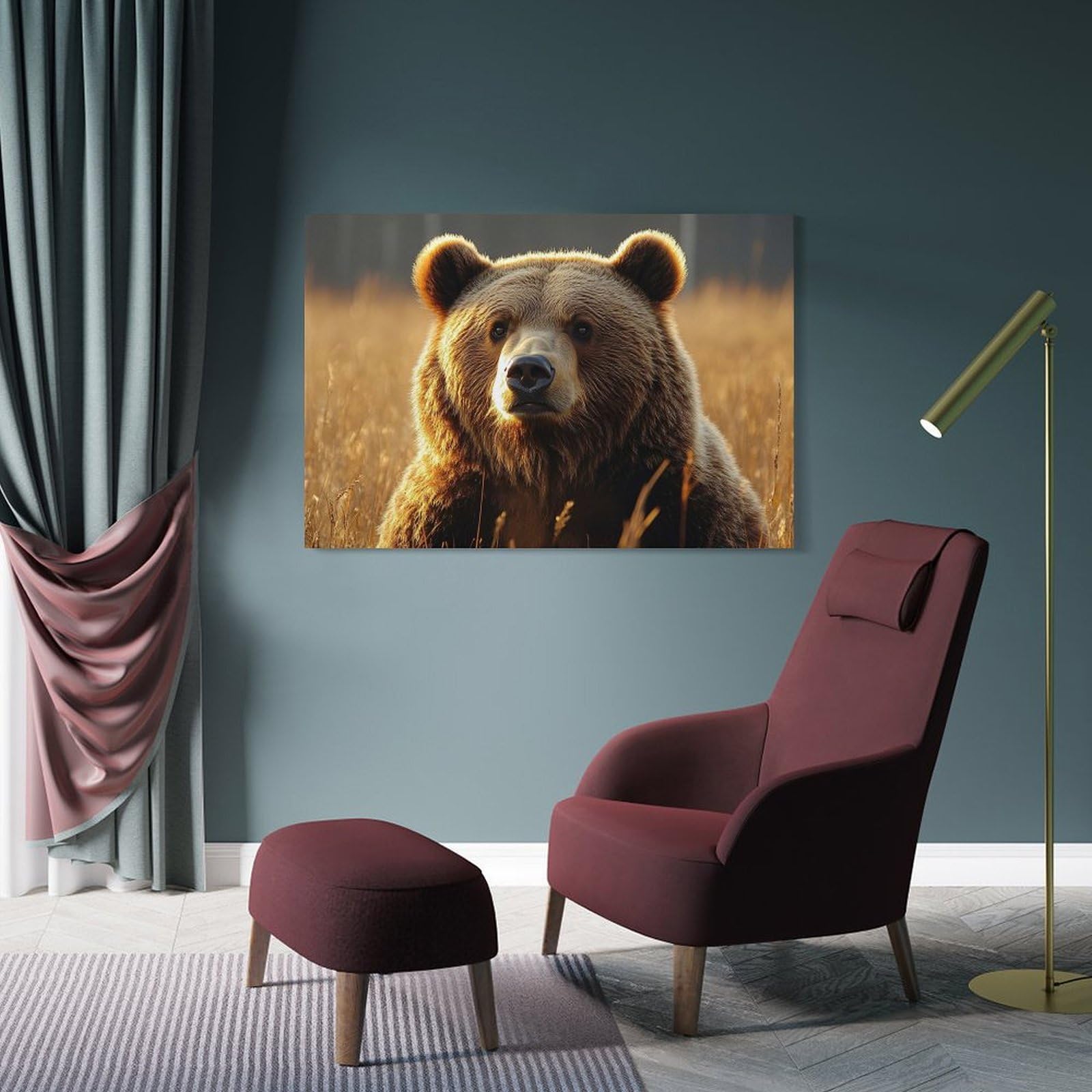 Junmoney Room Decor Wall Art Brown Bear Portrait in Golden Light, 08x12inch(20x30cm), for Flats, Guest Rooms Or Compact Rooms, Wall Decor with Flexible Room Appeal