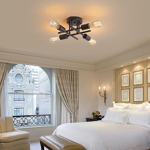 Miniatura 8 de Lámparas de techo semiempotradas de 4 luces, color negro de mediados de siglo, moderno industrial de granja, lámpara de metal para entrada, pasillo,