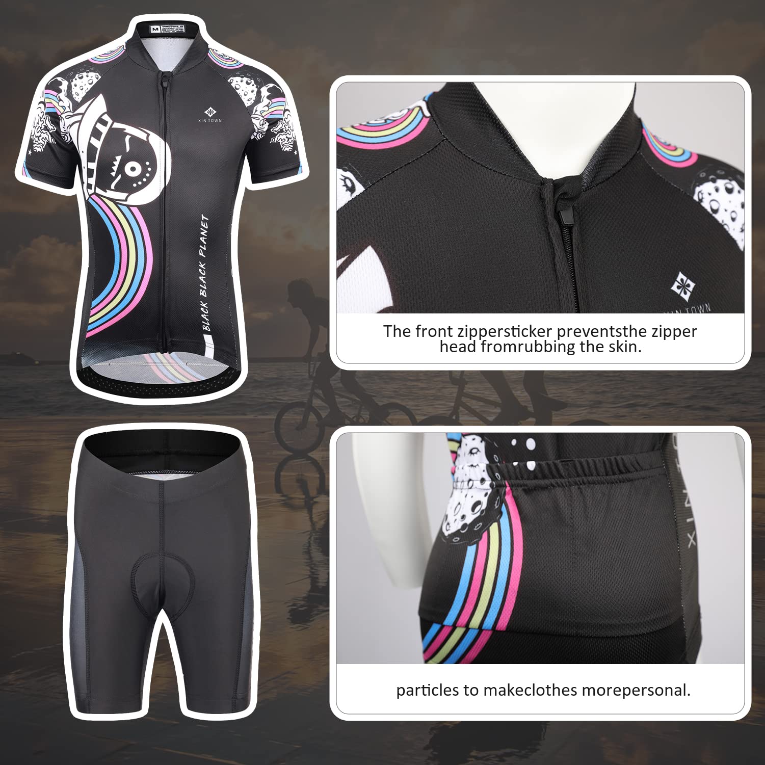 Maillot Cyclisme Enfant Unisexe Élastique Chemise à Manches Courtes et Cuissard VTT Rembourré Confortable à Séchage Rapide pour Garçon Fille
