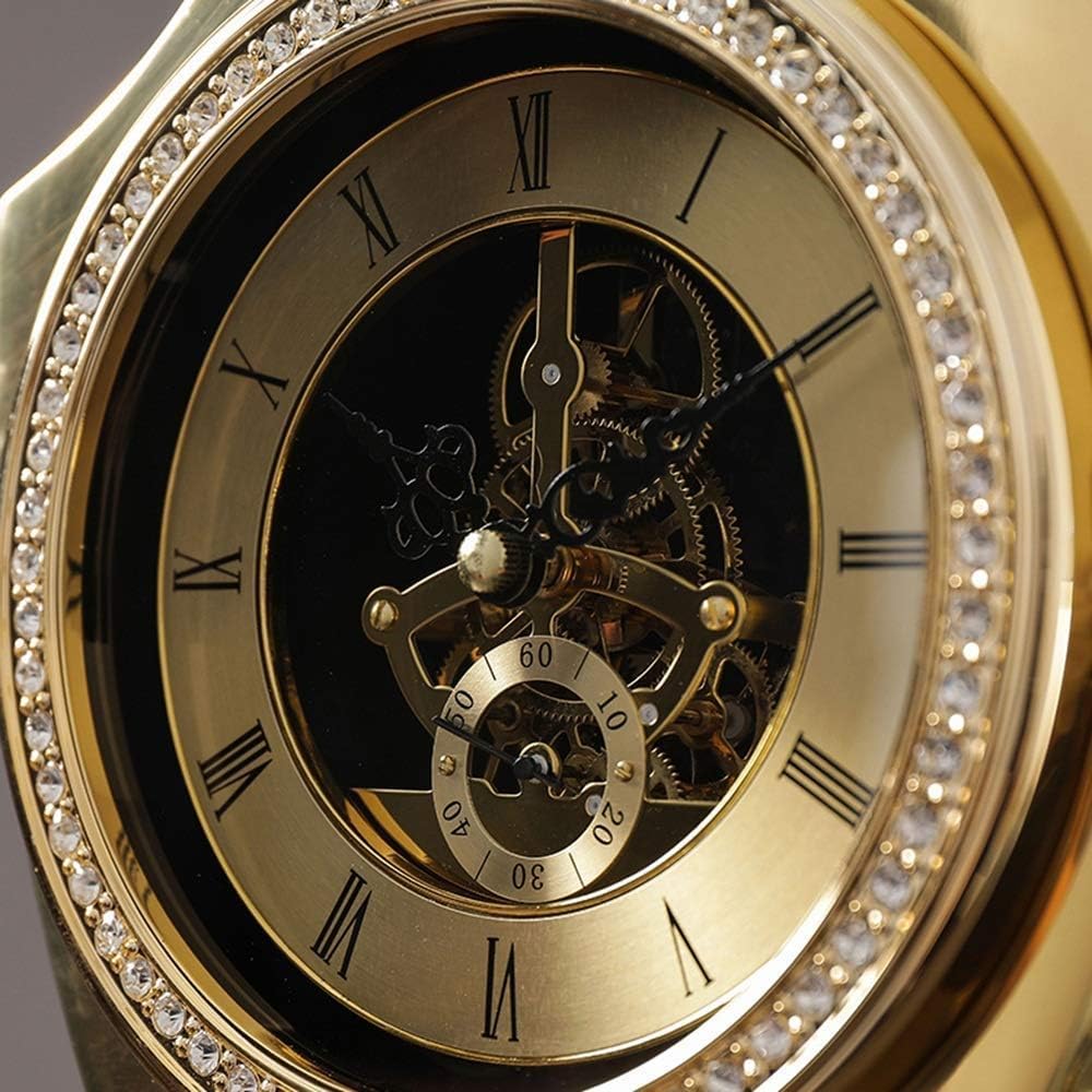 ERoomQ Retro Sitting Clock,Lion Head Carving Copper Base Roman Numeral Dial Fireplace Clocks for Living Room, Kitchen, Office & Home Décor