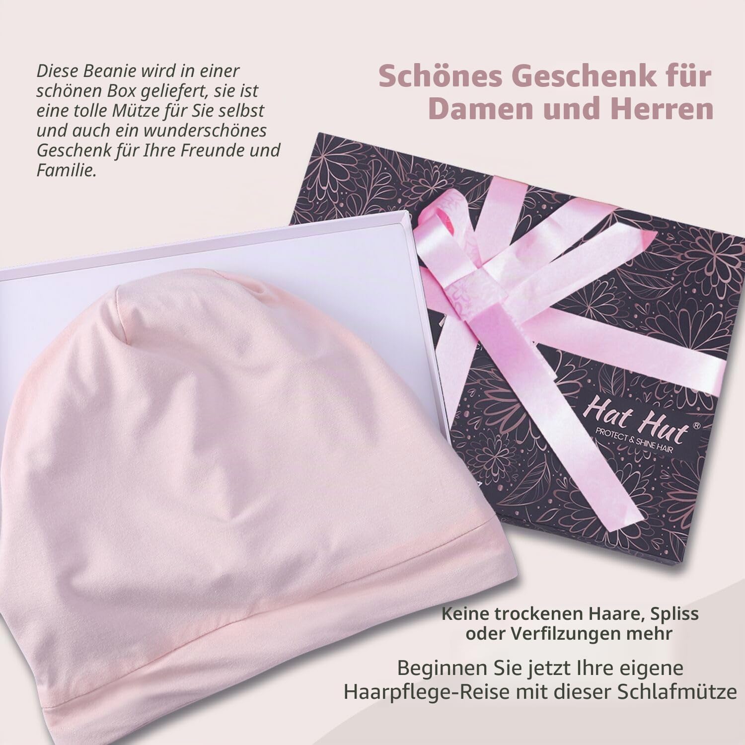 Hat Hut Seidenmütze Schlafmütze aus 100% Maulbeerseide gefüttert, Silk Bonnet, Haube für lockiges Haar, Schlafhaube zum Schlafen, Slouchy Beanie