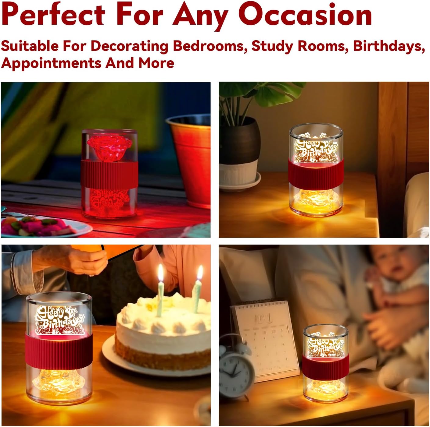 Happy Birthday Light for Table 3D Rose Flip LED Night Lights Color Changing Dimmable USB-C Input Rechargeable Touch Control Birthday Gift Lamps for Women Wife Mom Daughter - Image 7