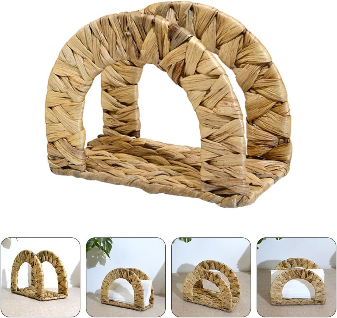 Woven Napkin Holder Stand Paper Napkin Storage Organizer with Tray for Restaurant and Kitchen Use