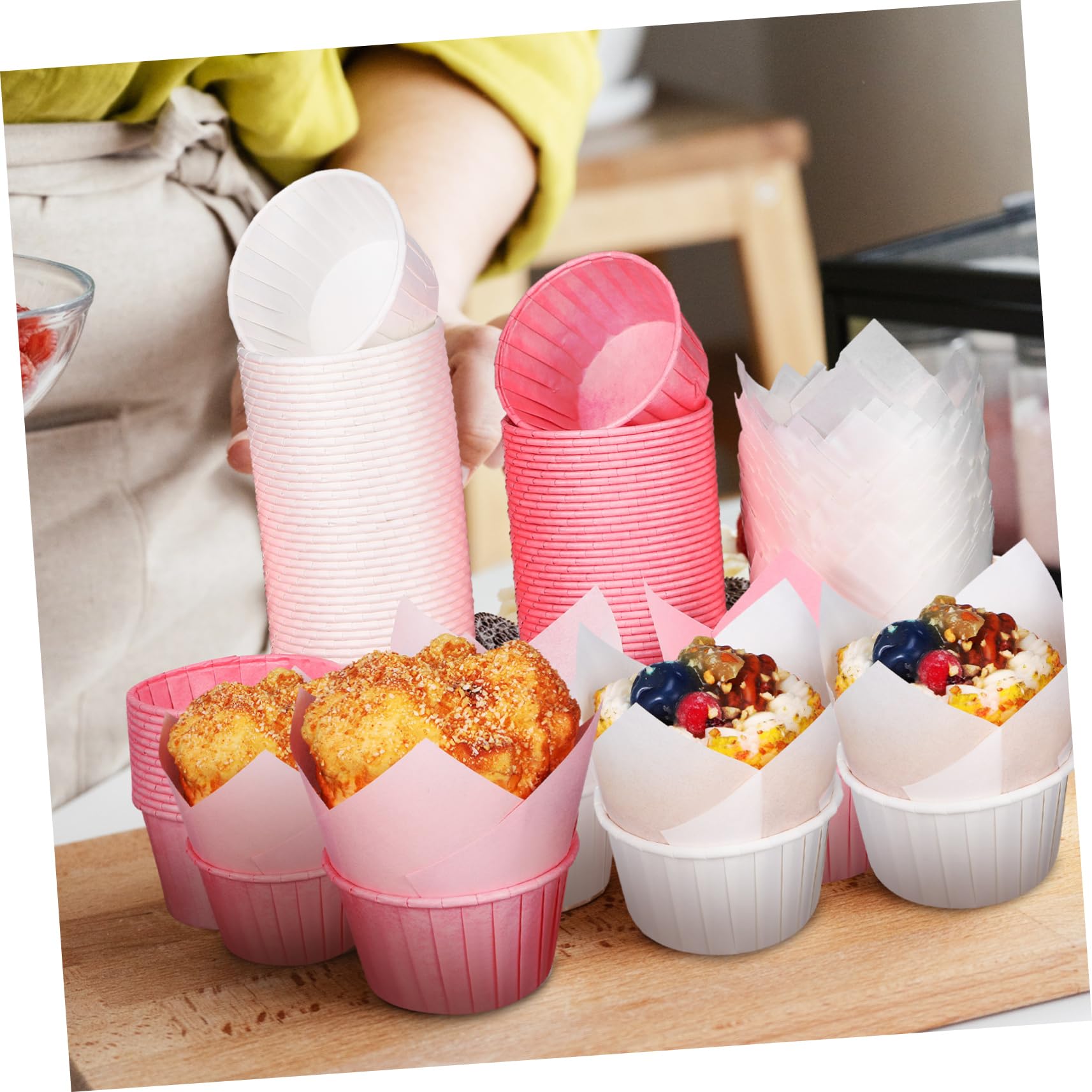 Moldes de Papel para Muffins 200 Piezas de Papel de Hornear | Uso Desechable, Superficie Lisa y Resistente a Altas Temperaturas, para Fiestas y Cumpleaños