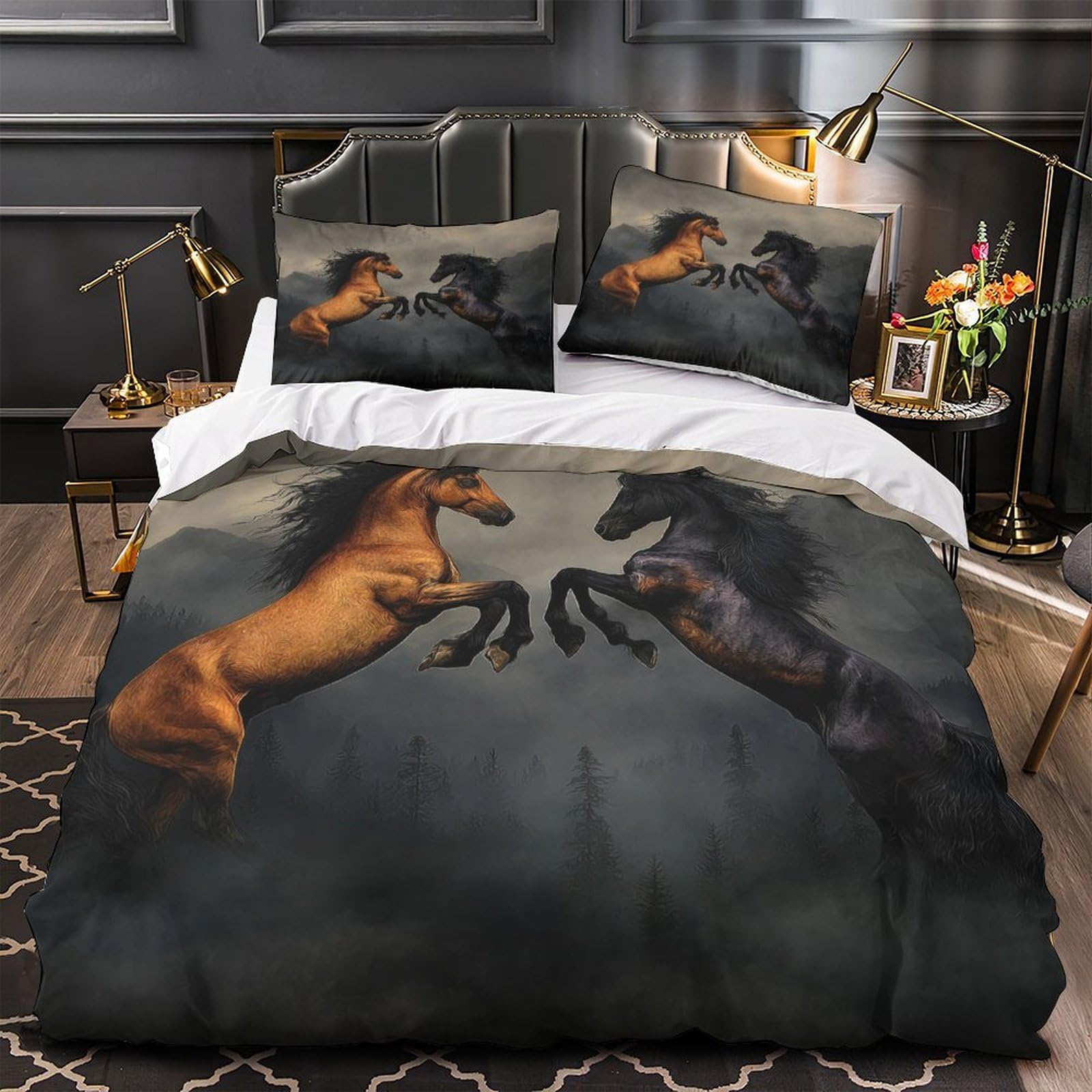 Parure de lit chevaux sauvages hypoallergénique microfibre douce fermeture