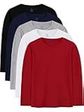 5 Pack Boys Long Sleeve Shirts Cotton T-Shirts Youth Boys Long Sleeve Shirts Multipack Basic Tees Tagless