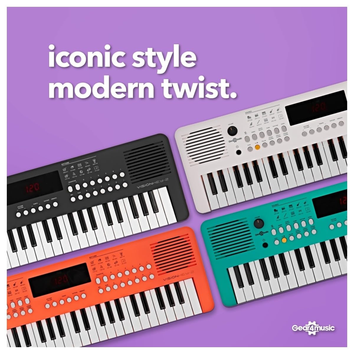 VISIONKEY-2 Tragbares MIDI-Keyboard Piano mit 49 Tasten, e-Piano, schwarz | Für Anfänger und Musikbegeisterte, 49 Minitasten, 300 Sounds und Rhythmen, USB-MIDI, Kopfhöreranschluss, Batterie oder USB