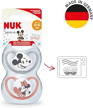 NUK Space Pacifier | 0-6 Months | Pacifiers with Extra Ventilation | BPA-Free Silicone | Disney Minnie Mouse | 2 Pack