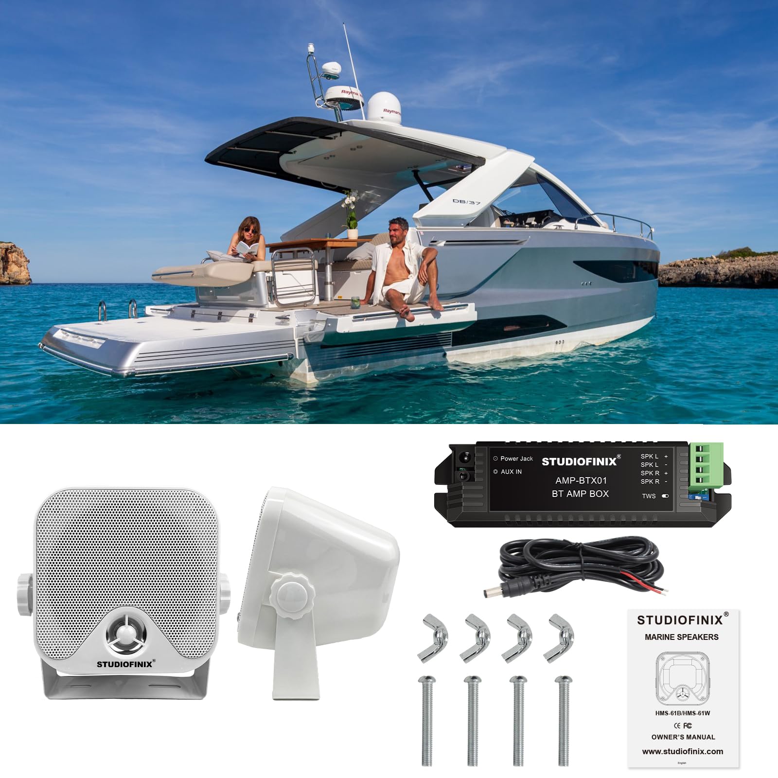 STUDIOFINIX 4-Zoll-wasserdichte Marine-Bluetooth-Lautsprecher 120W für Boot, ATV, UTV, Golfcart, Oberflächenmontage (WEIß)