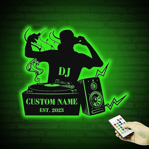 Letrero de pared personalizado con nombre de reproductor de DJ con luz LED, luz LED DJ, regalo de DJ personalizado, decoración de pared con nombre