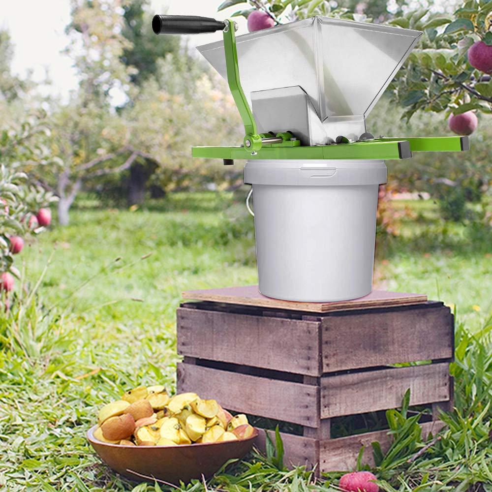 Froadp 7L Edelstahl Obstmühle Mobile Maischemühle Obst Schredder Rübenmühle mit Handkurbel Weinpressen Werkzeuge Set Schnitzelpressen Apfelpresse für Obstweine Fruchtsäfte Apfelsaft…