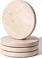 Beige Travertine Absorbent Coasters Set of 4 - Natural Stone 4" with Cork Backing, Protects Tables, Ideal Housewarming Gift