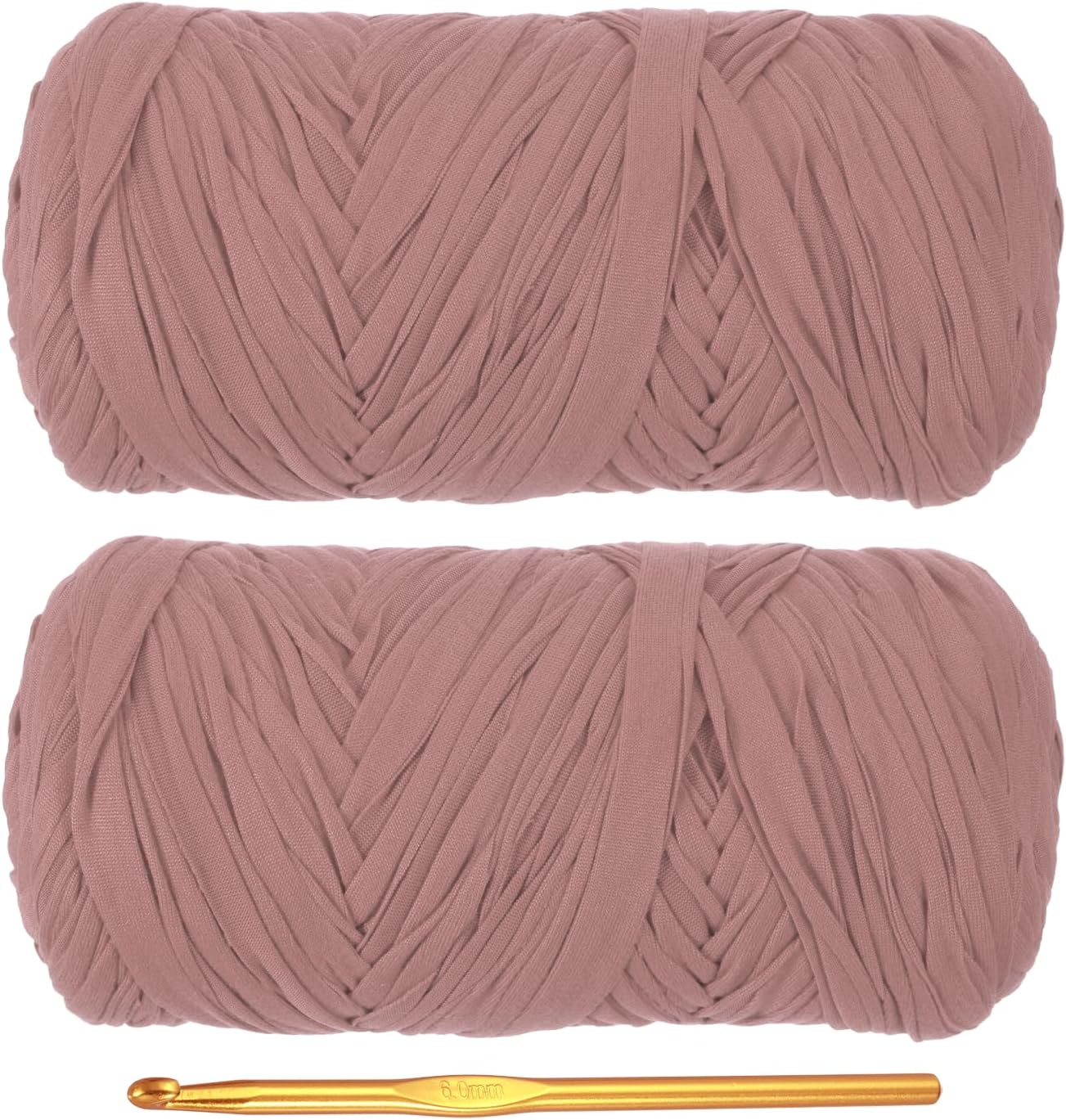 PATIKIL T-Shirt Yarn for Crocheting with 1 Crochet Hook, 2 Pack 400g/130 Yards Soft High Elastic Knitting Yarn for Beginner Crochet Bag/Basket/Home Decor(Dark Pink)