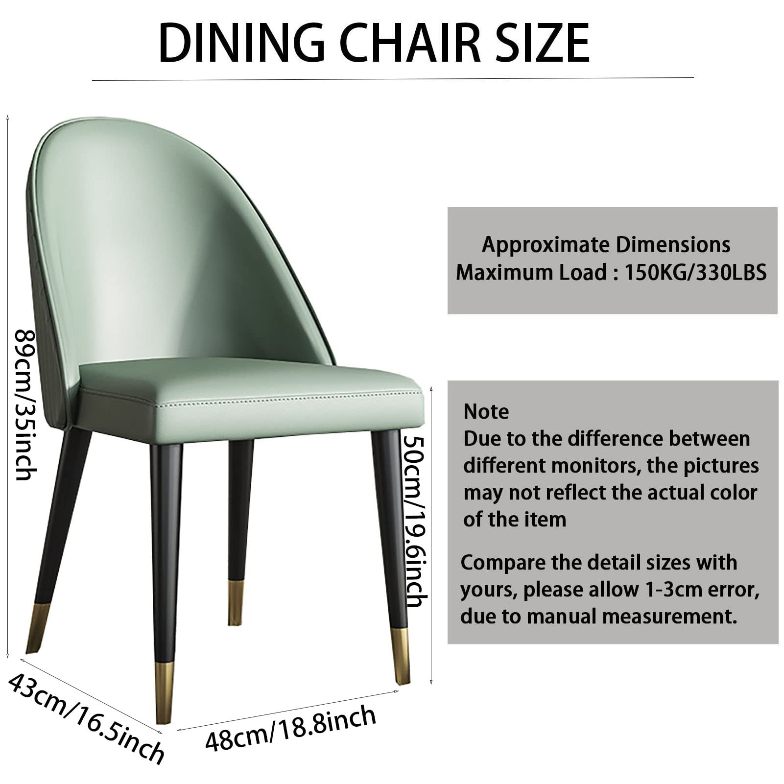 BKgdO Sillas de comedor de Cuero de la PU Verde, juego de 2 sillas de acento con respaldo Suave y Patas de Metal Resistente sillas laterales para muebles de oficina en casa