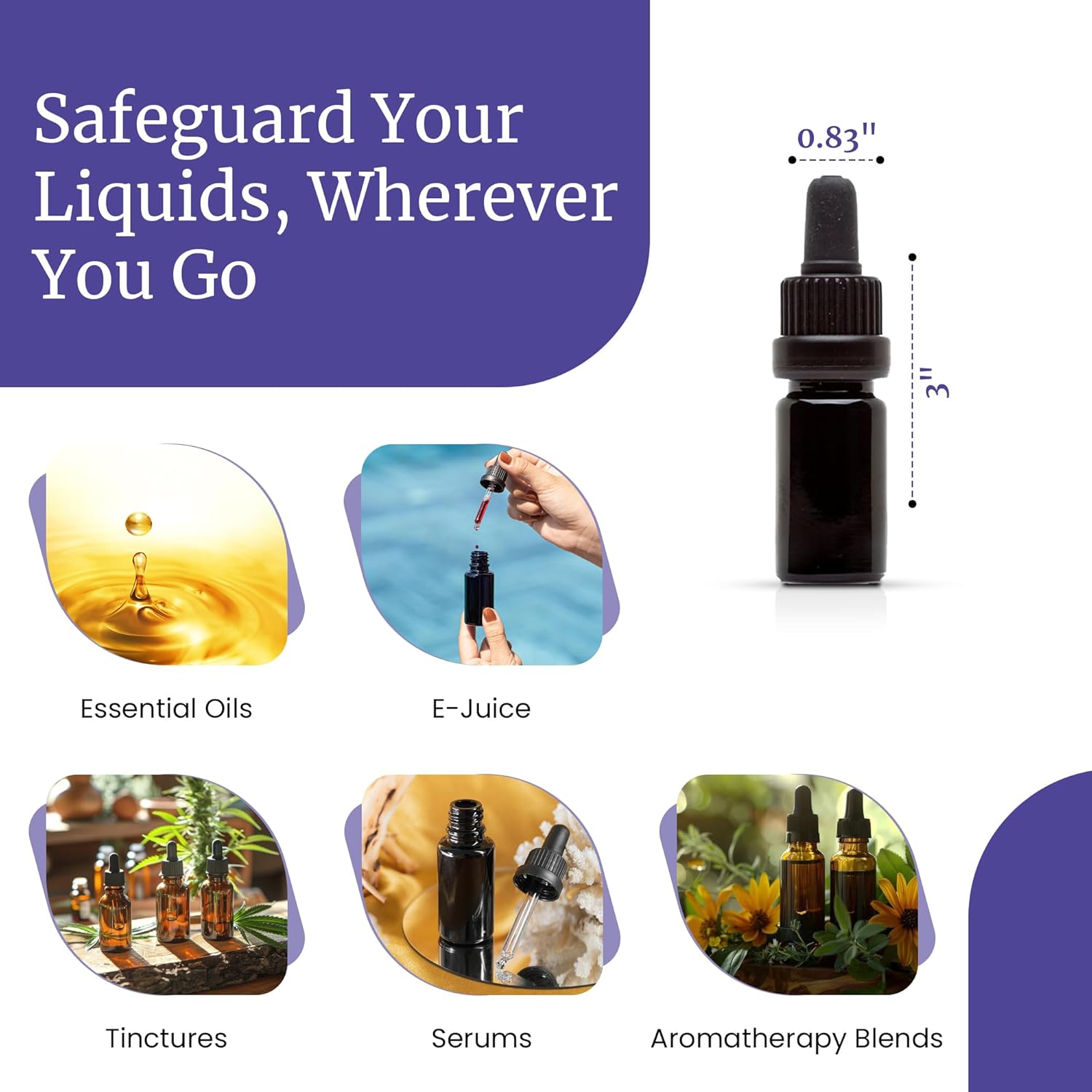 Infinity Jars 15ML (0.51 Fl oz) UV-Black Glass Tincture Bottle & Dropper Leak‑Proof Travel Vial for Essential Oils, Serums, Micro-Doses, Herbal Extracts 10 Pack