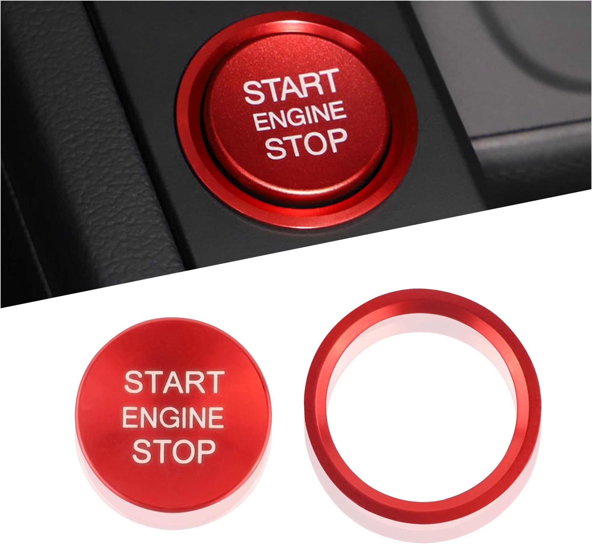 Car Push Start Button Cover Compatible with Audi,Cool Aluminum Engine Start Button Cover with Metal Ring for Car Decorations,Car Accessories Interior (Red)