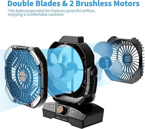 Miniatura 3 de Ventilador de campamento de 20000 mAh recargable con batería para exteriores, ventilador de tienda de campaña con luz y gancho, pivote de 270,