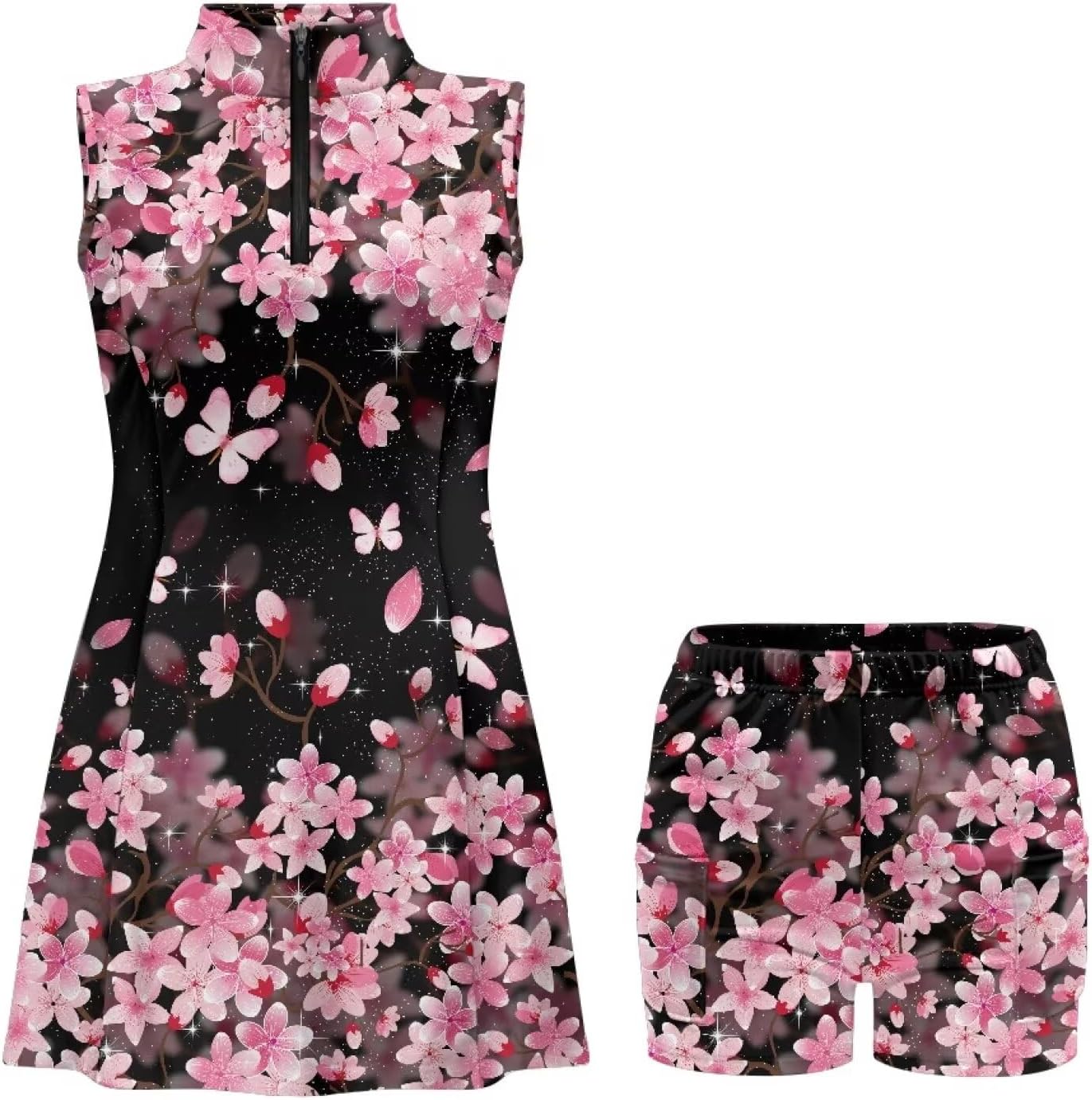 Womens Tennis Dress Sleeveless 1/4 Zip Up Golf Skirt Built in Shorts Athletic Quick Dry Dresses with Pockets