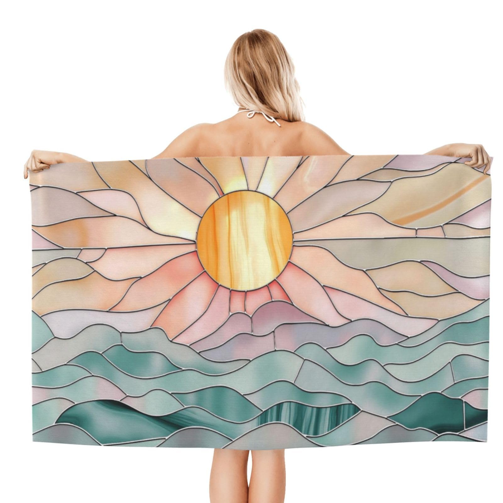 Anceky Beach Towel for Women, Sunset Ocean Waves Sand-Free Microfiber Ultra Soft Lightweight Bath Towels for Outdoor Bathroom Swimming 32"X52"