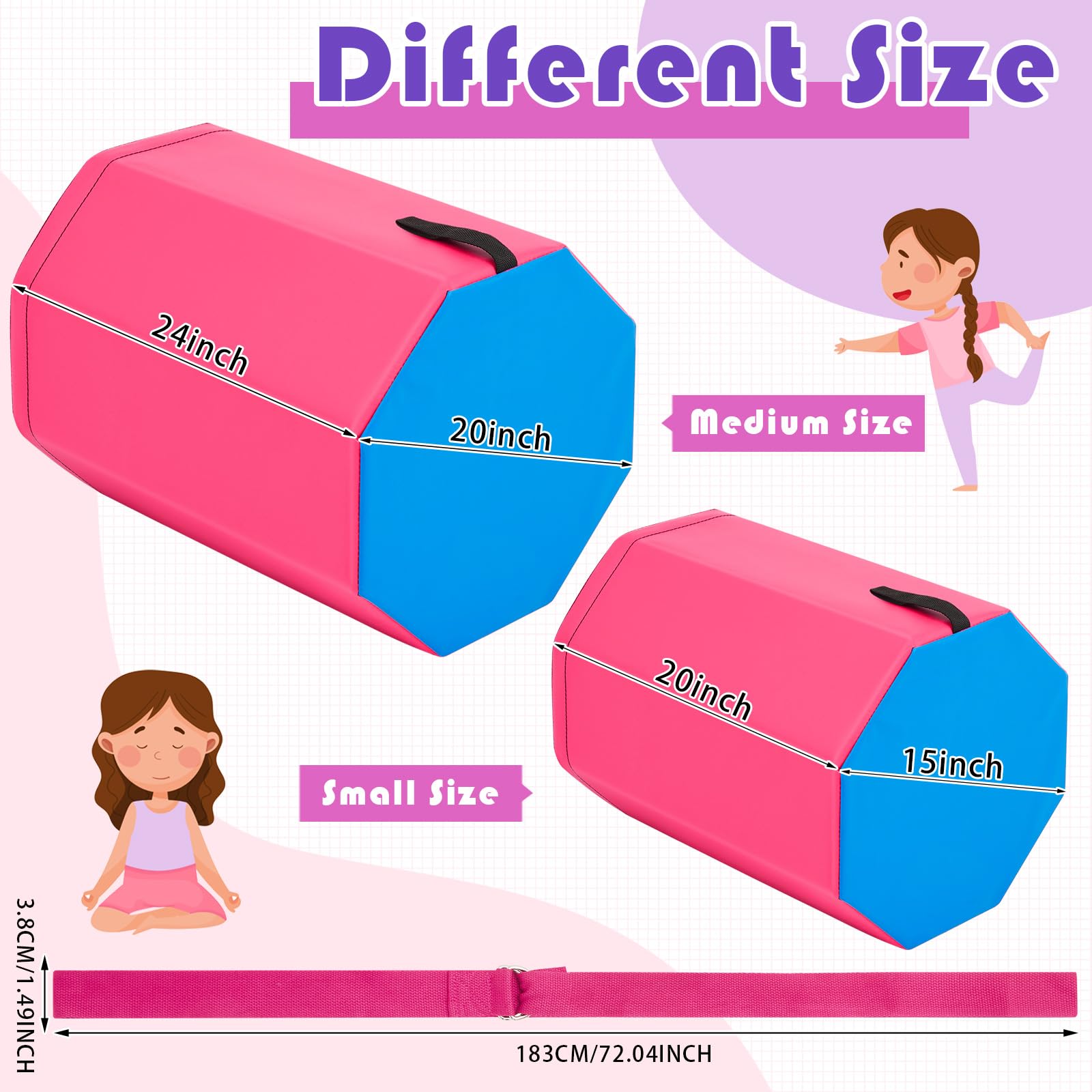 Lenwen Gymnastics Octagon Tumbler and Yoga Strap Set Athletic Octagon Mat Back Handspring Trainer 72 Inch Stretch Bands Texture Stretching Strap with Adjustable D Ring for Exercise (Small)