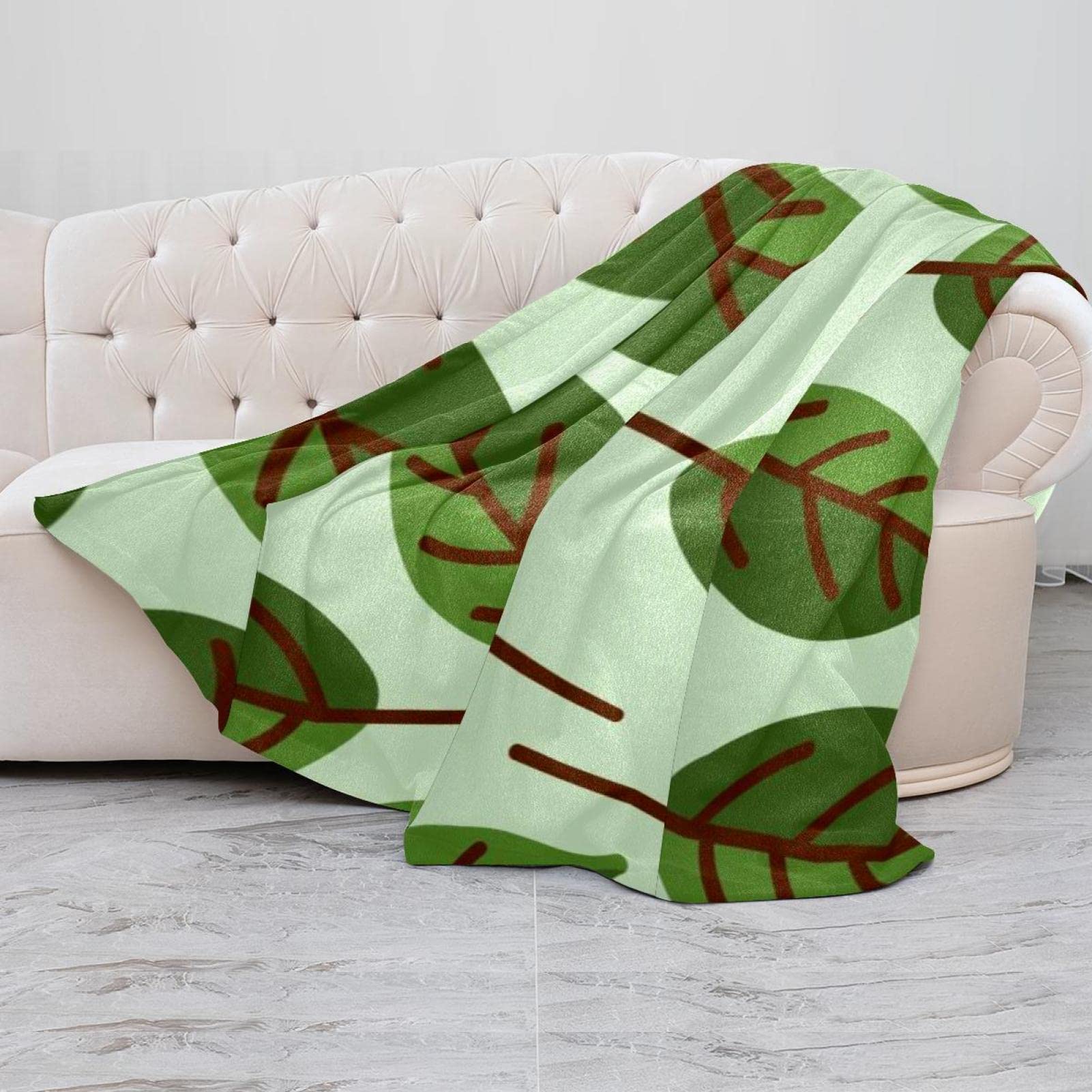 Coperta in pile, super morbida, lussuosa, con fogliame, motivo foglie verdi