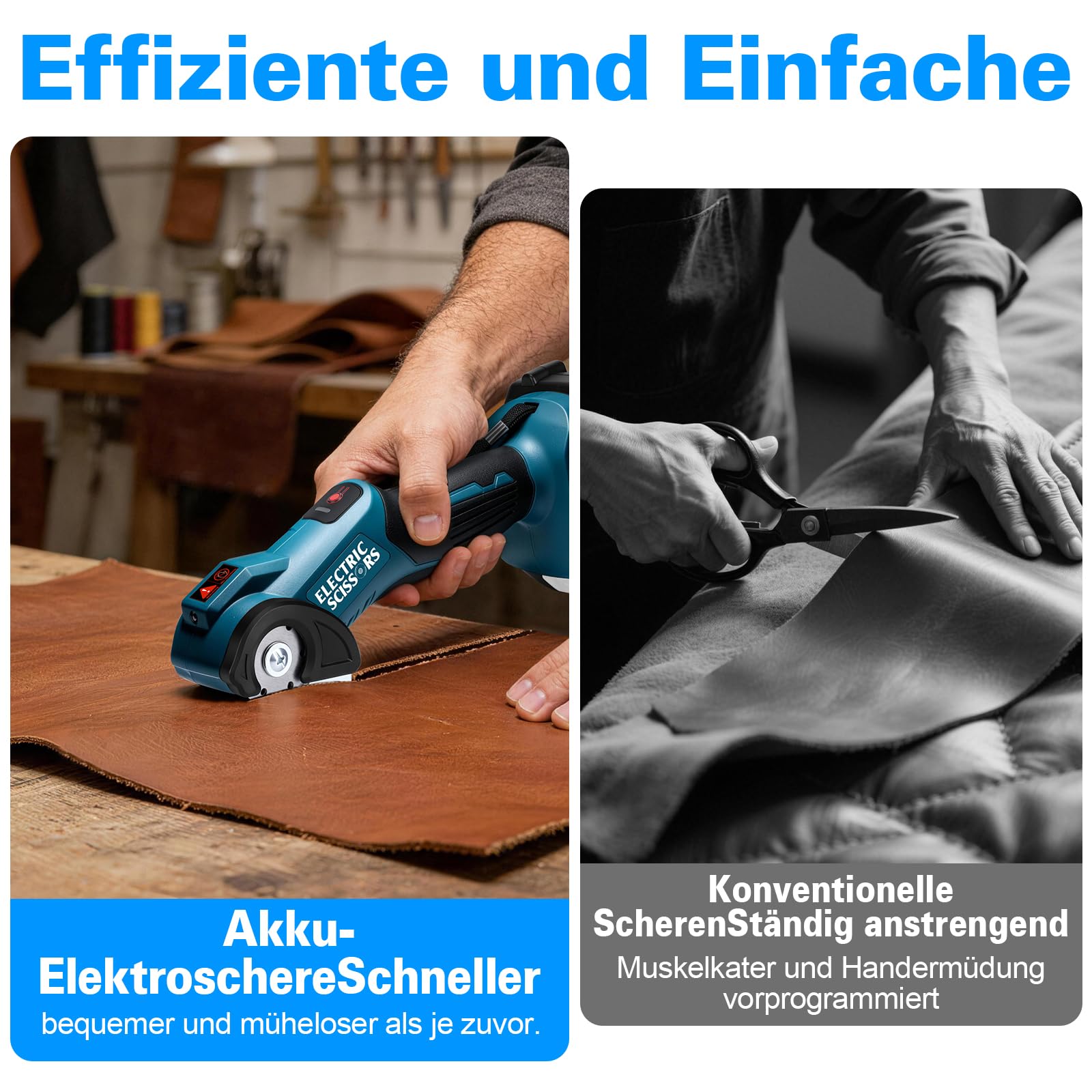 Kartonschneider Elektrisch Schere, 9mm Schnitttiefe, 440U/min Rollschneider | Kabellose Universalschneider mit 2000 mAh Akku, Klinge, LED-Licht und USB-C Ladekabel, Kompatibel mit Makita 18V Akku