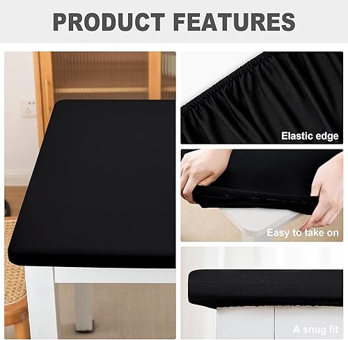 Miniatura 3 de eeivs Mantel cuadrado negro ajustable de elastano elástico con borde elástico, mantel de mesa para el hogar, cocina, comedor, 34 x 34 pulgadas