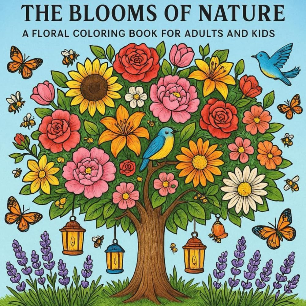 THE BLOOMS OF NATURE.: A relaxing floral coloring book with bold and fun flower designs; for both adults and kids.