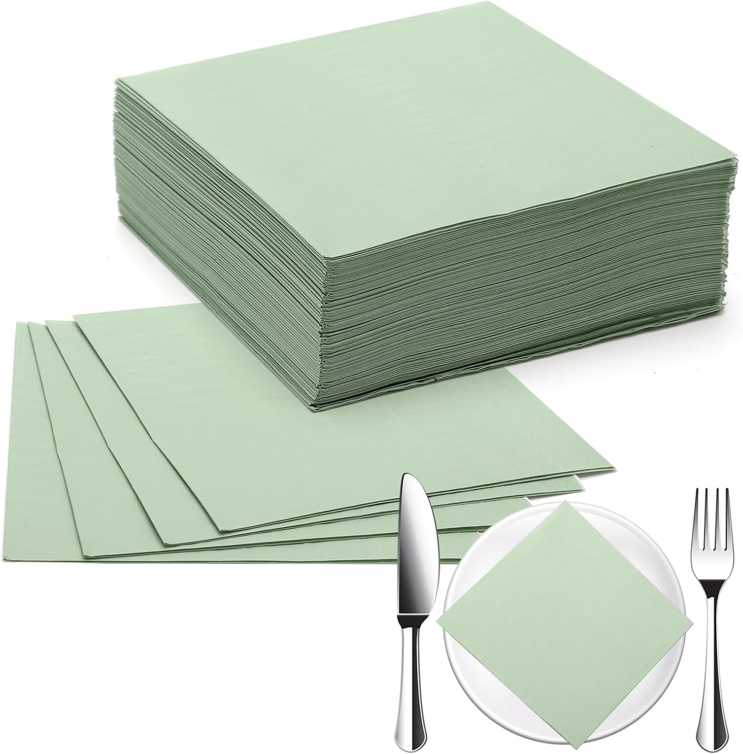 Serviettes De Fête En Papier Vert Sauge - 60 Pièces, 33x33cm, Jetables, Pour Anniversaire, Baby Shower, Mariage