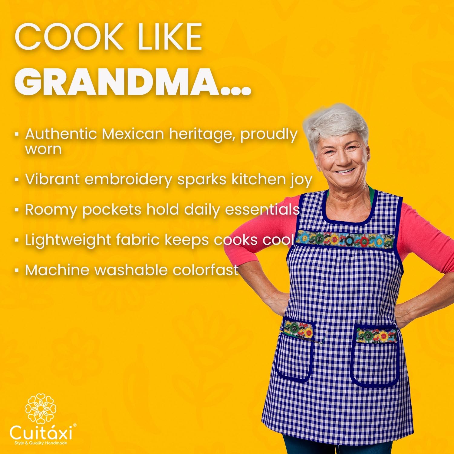 Cuitáxi Traditional Mexican apron for women with deep pockets and beautiful flower embroidery 1 piece - Mandiles para mujer - Image 3