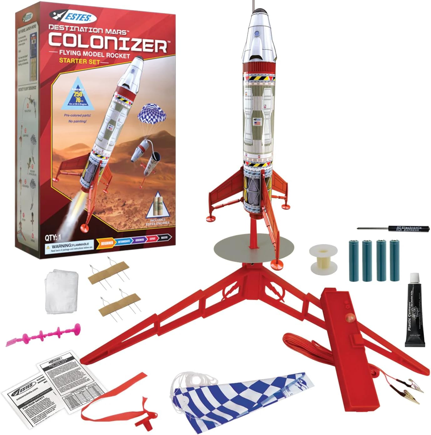 EX ELECTRONIX EXPRESS Mars Colonizer Model Rocket Starter Set, Beginner Level, Pre-Finished Parts, Includes Launch Pad, Controller, 18-inch Parachute and Everthing Need to Launch.