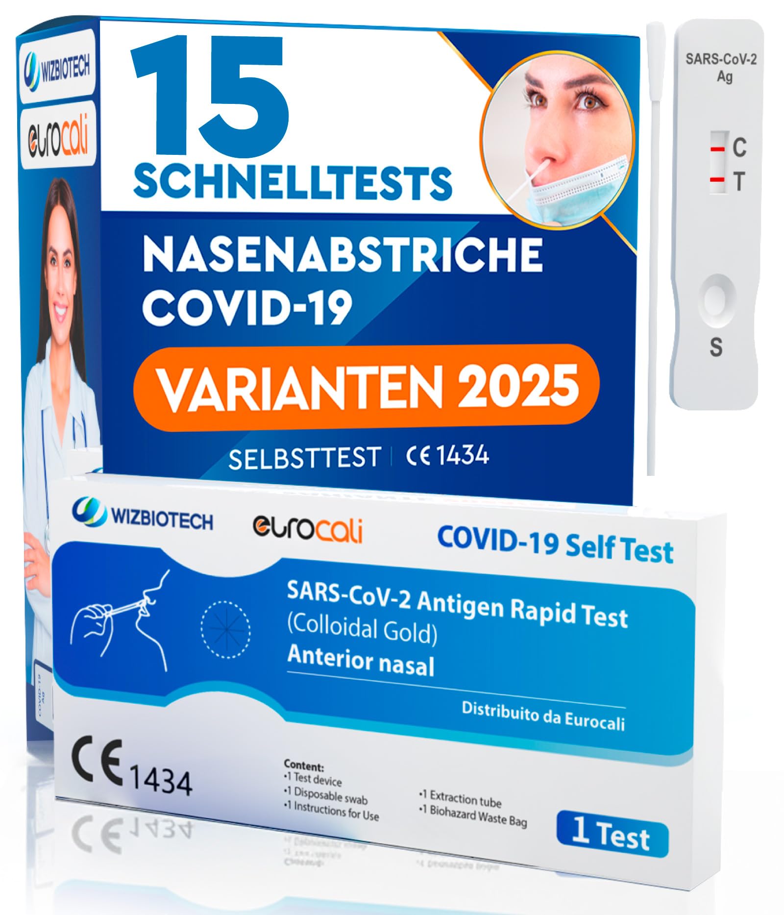15x Corona Schnelltest Neue Variante 2025 Test Covid-19 Selbsttest Nasales Antigentest auf SARS-CoV-2 für zu Hause zur Eigenanwendung - 15 Stück Einzelverpackt
