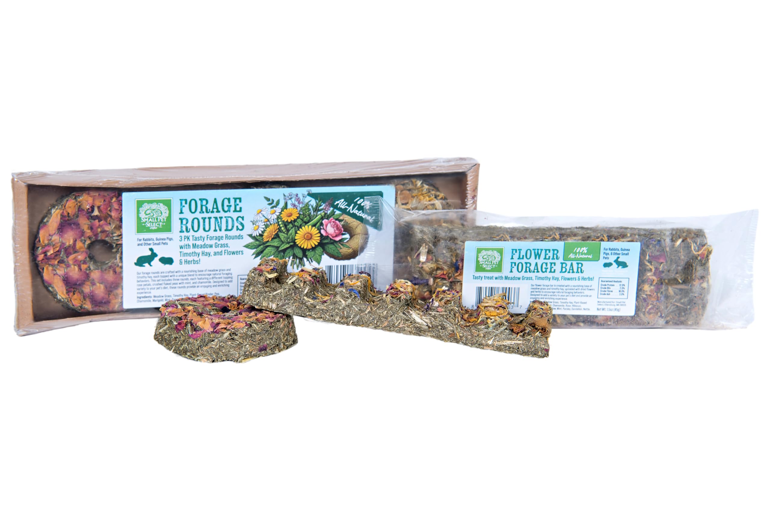 Forage Duo Treat Pack by Small Pet Select – Meadow Grass & Timothy Hay-Based Treats with Herbs & Flowers | Daily Enrichment for Rabbits, Guinea Pigs & Small Pets