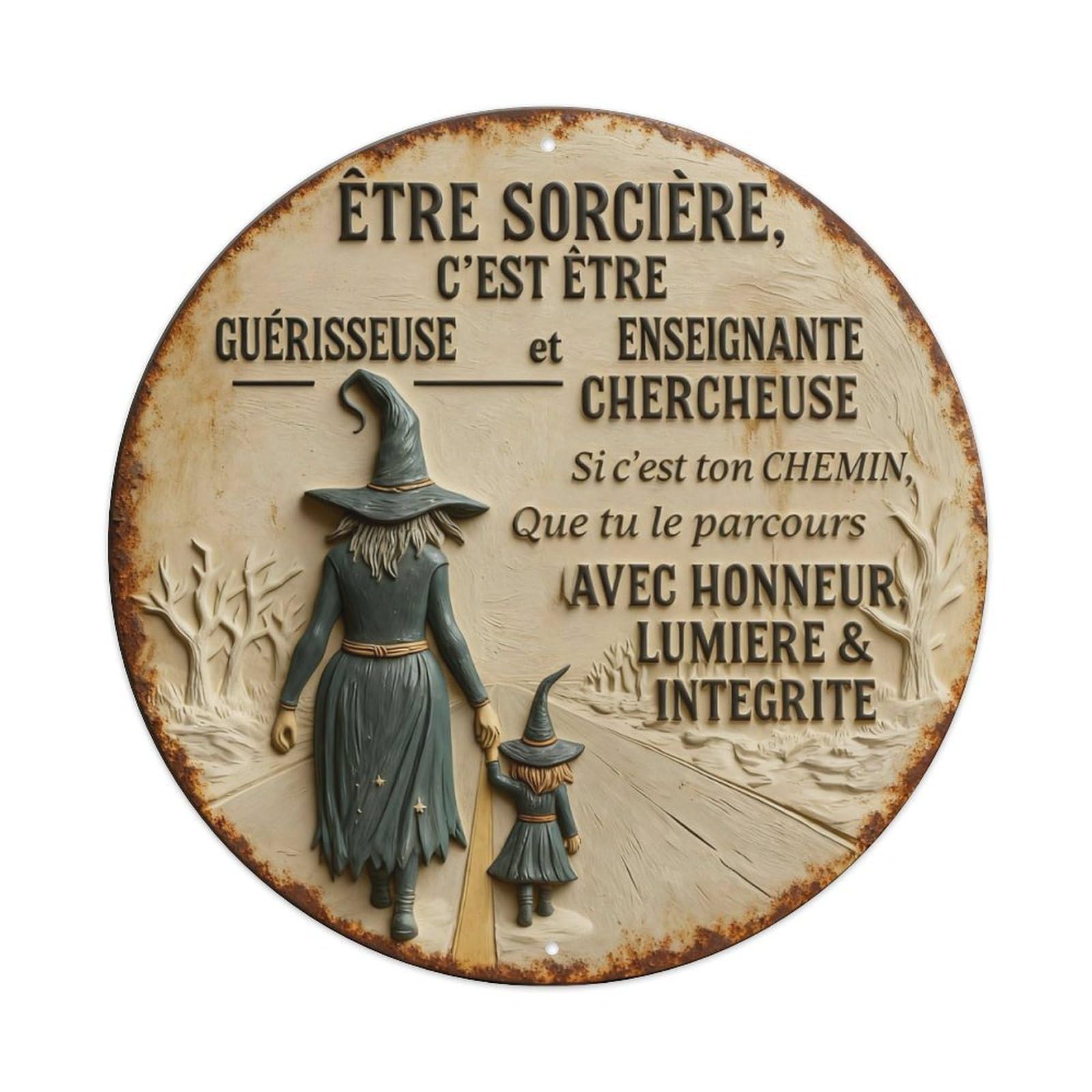 Zlatcbu Vintage Witch And Child Walking Path Metal Tin Sign Retro Wall Art Poster, Decor For Home Living Room Bar Cafe Garage, 8X8 Inch