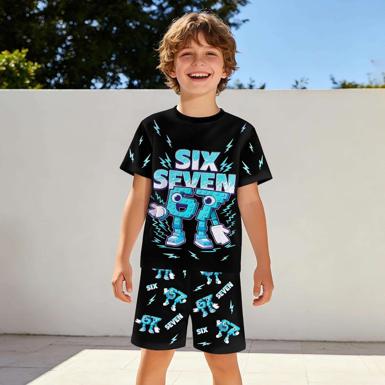 Kids 67 Meme 𝑷𝒂𝒋𝒂𝒎𝒂s Short Sets Boys Girls Six Seven Shirt Outfits Clothes 4-12Years image 2