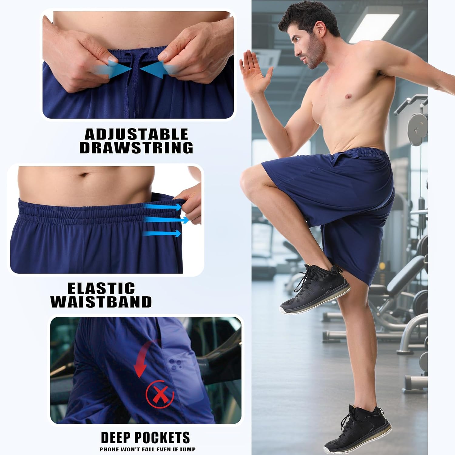 Athletic Gym Shorts for Men - Quick Dry Men's Basketball Shorts with Pockets, Running Workout Activewear - Image 3