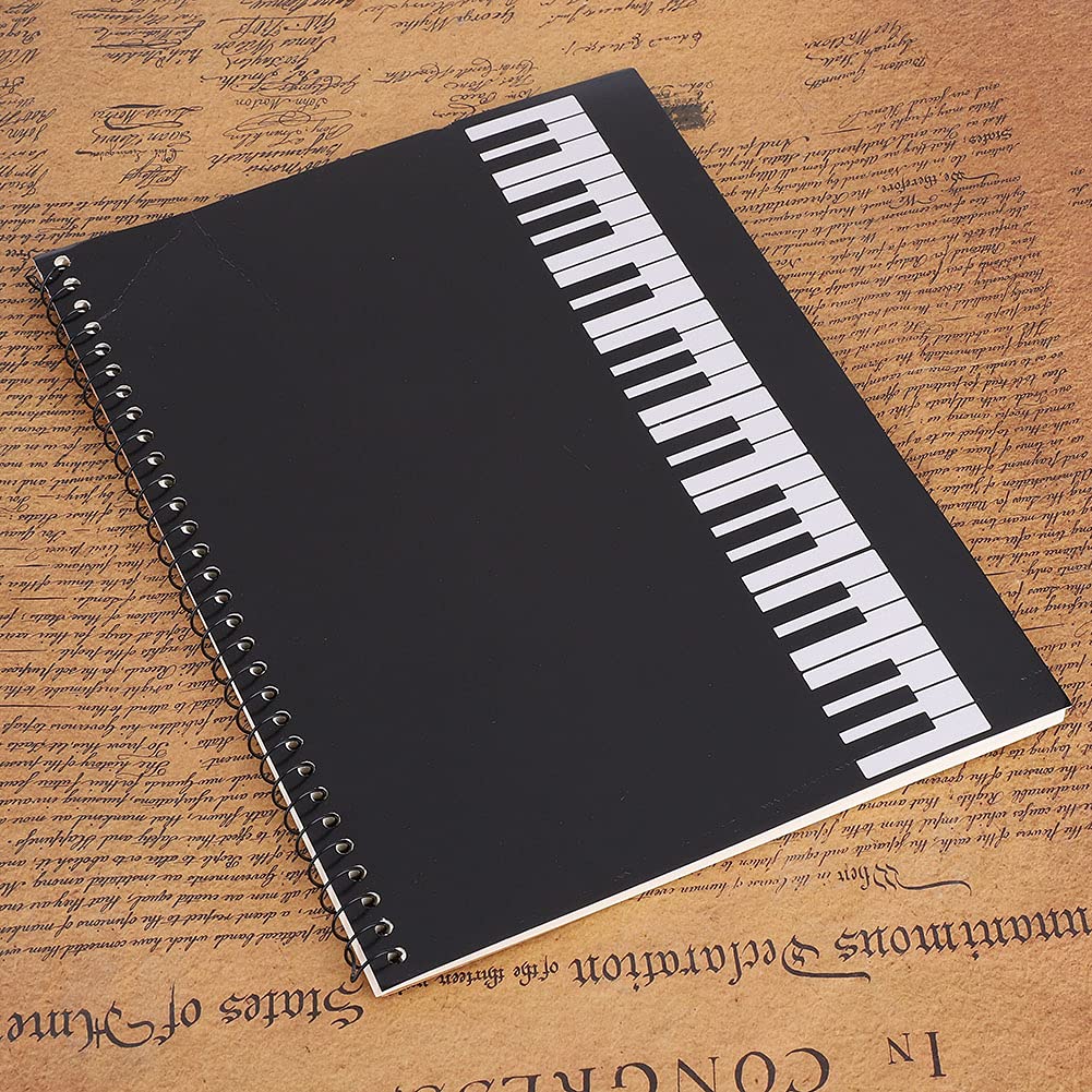 Wakects Carnet de Papier Stave, Carnet de Musique de 50 Pages pour Auteurs-compositeurs, Débutants, avec Couverture, Papier D'écriture de Manuscrit de Partition de (motif de piano noir)