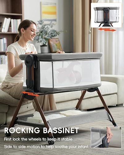 Miniatura 3 de Cuna para bebé - Cuna para dormir junto a la cama, Cunas para bebé de 3 en 1 junto a la cama, Cuna con balanceo con colchón, ruedas, todos los lados